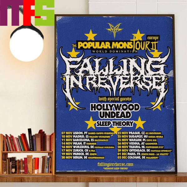 Falling In Reverse At The Popular Mons Tour II World Domination In Europe With Specials Guests Hollywood Undead And Sleep Theory Wall Decor Poster Canvas