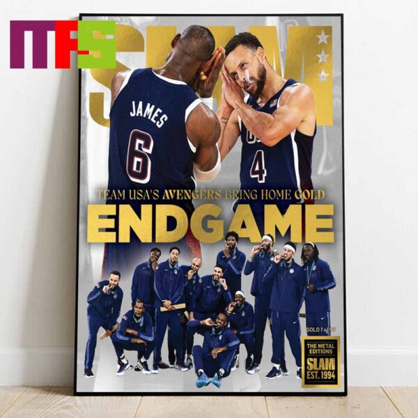 Jame Lebron And Stephen Curry Team USA Basketball Avengers Being Home Gold End Game Cover SLAM 251 Gold Metal Edition Home Decor Poster Canvas