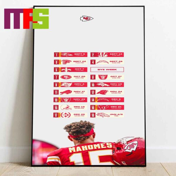 Kansas City Chiefs NFL Schedule Calendars 2024 Season Home Decor Poster Canvas