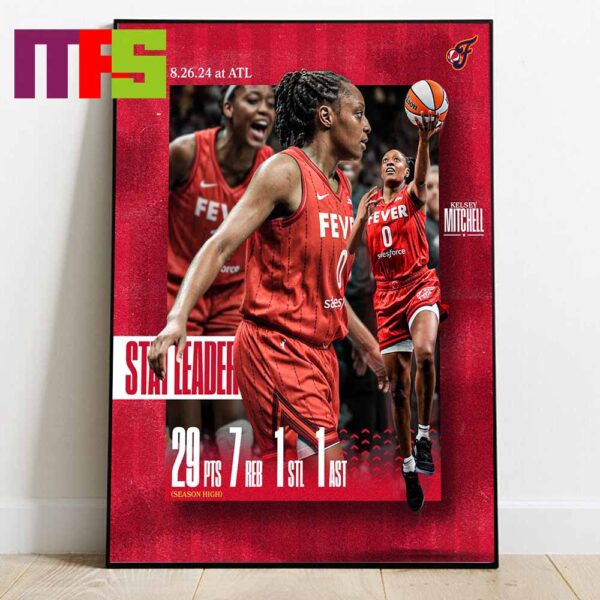 Kelsey Mitchell Indiana Fever WNBA 2024 Vs Atlanta Dream On August 26th Home Decor Poster Canvas