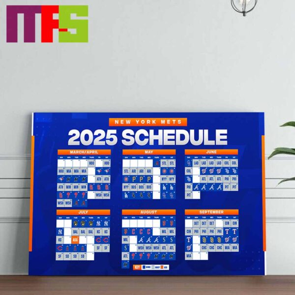 New York Mets MLB 2025 Regular Season Schedule Calendars Home Decor Poster Canvas