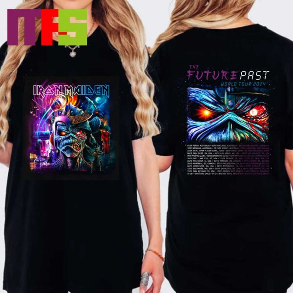 Official Iron Maiden The Future Past 2024 Tour Date Two Sided T-Shirt