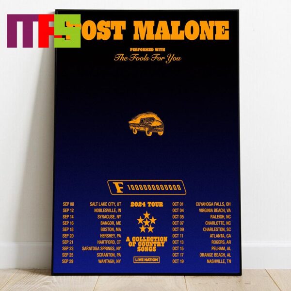 Official Post Malone The F1 Trillion Tour 2024 Schedule A Collection Of Country Songs Live Nation Home Decor Poster Canvas