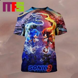 Official Poster Sonic the Hedgehog 3 Only In Theaters December 2024 All Over Print Tee Shirt