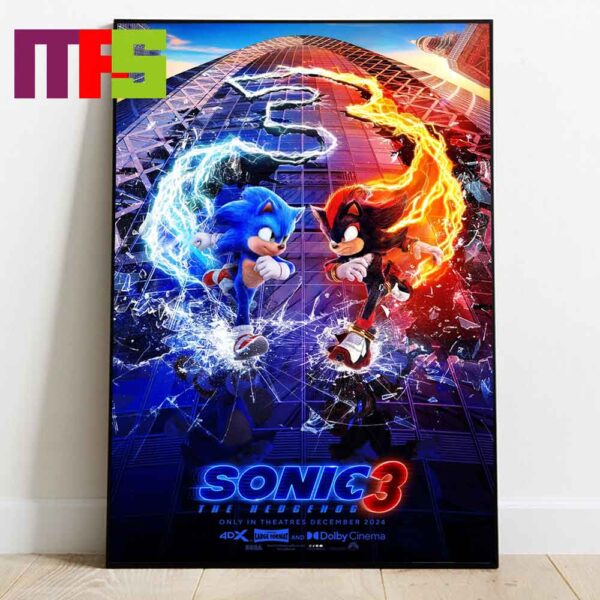 Official Poster Sonic the Hedgehog 3 Only In Theaters December 2024 Home Decor Poster Canvas