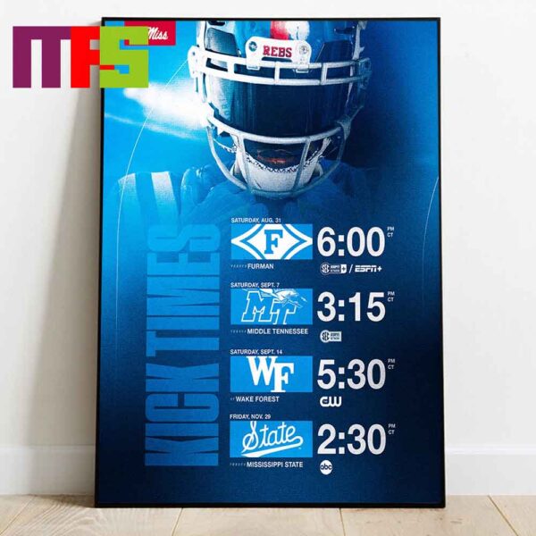 Ole Miss Football Kick Time Schedule Calendars 2024 Home Decor Poster Canvas