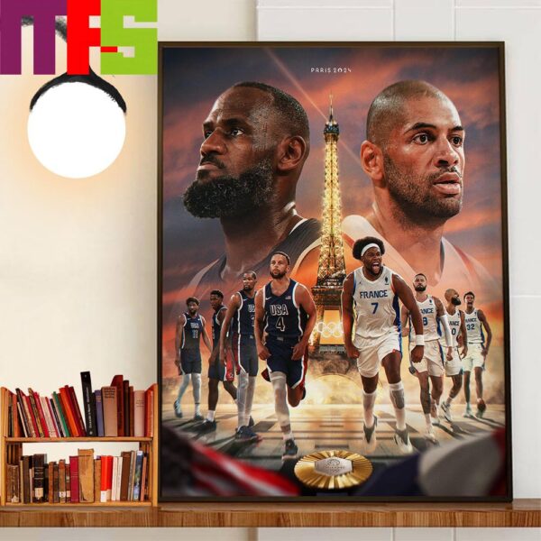 Paris 2024 Olympics USA vs France In The Final Basketball Gold Medal Showdown Home Decor Poster Canvas