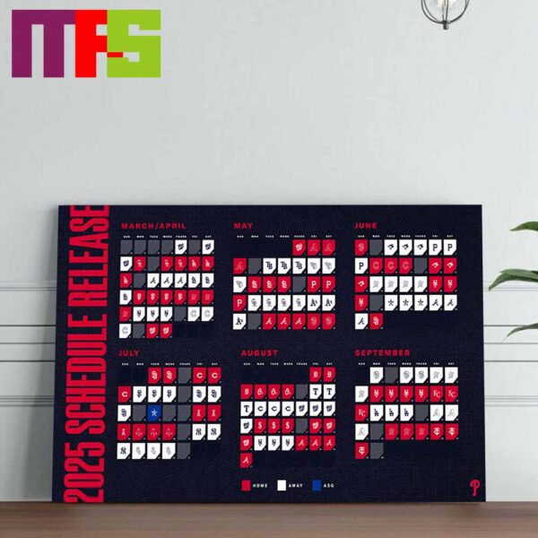 Philadelphia Phillies MLB Home Way ASG 2025 Schedule Calendars Home Decor Poster Canvas