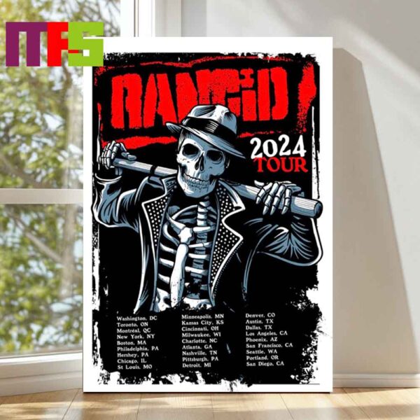 Rancid Bo Knows Skele Tim NA Tour 2024 Tour Date Schedule Decor Poster Canvas