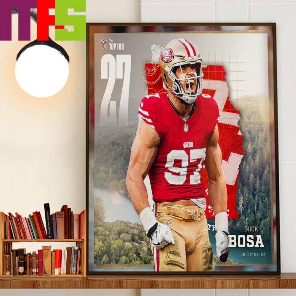 San Francisco 49ers Nick Bosa Top 27 In The NFL Top 100 Home Decor Wall Art Poster Canvas