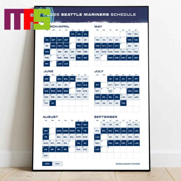 Seattle Mariners 2025 Regular Season Schedule Calendars Home Decor Poster Canvas