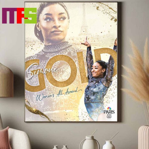 Simone Biles Win Gold Medal Gymnastics Women All Around At 2024 Paris Olympics Signature Home Decor Poster Canvas