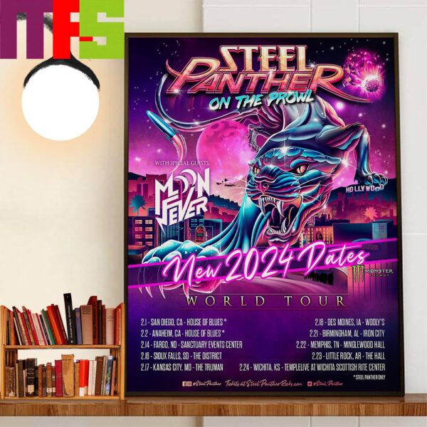 Steel Panther On The Prowl World Tour New 2024 Dates With Special Guests Moon Fever Wall Decor Poster Canvas