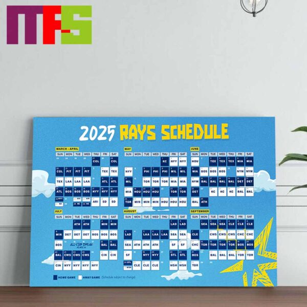 Tampa Bay Rays MLB The 2025 Regular Season Schedule Calendars Home Decor Poster Canvas