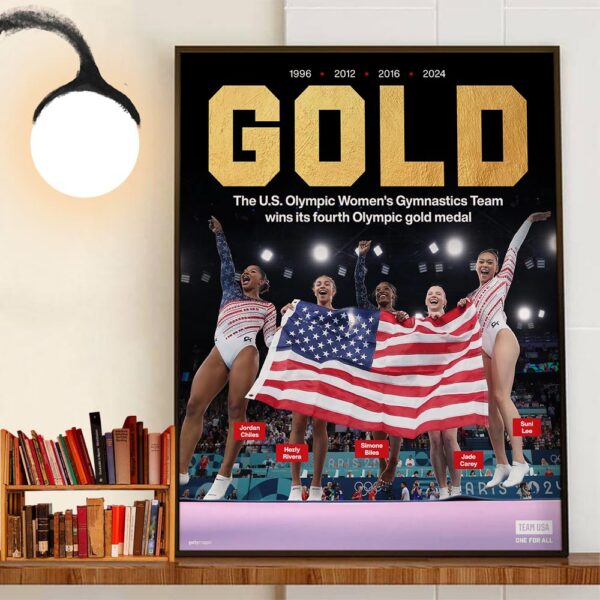 The USA Olympics Womens Gymnastics Team Wins 4th Olympics Gold Medal At Olympics Games Paris 2024 Wall Decor Poster Canvas