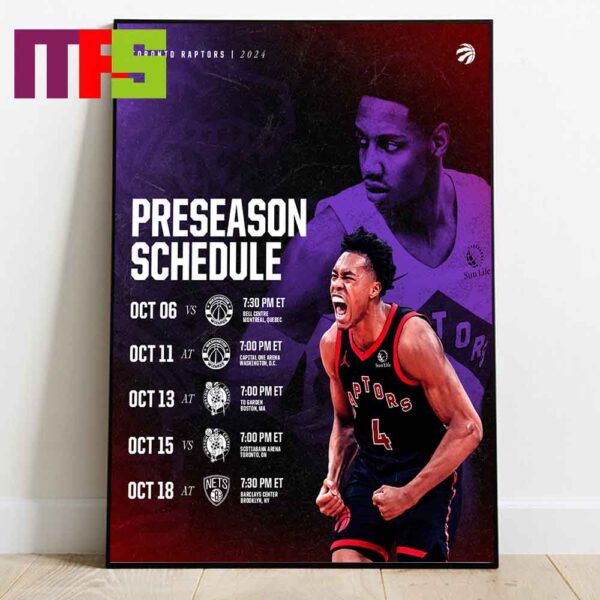 Toronto Raptors NBA 2024 Preseason Schedule Calendars Home Decor Poster Canvas