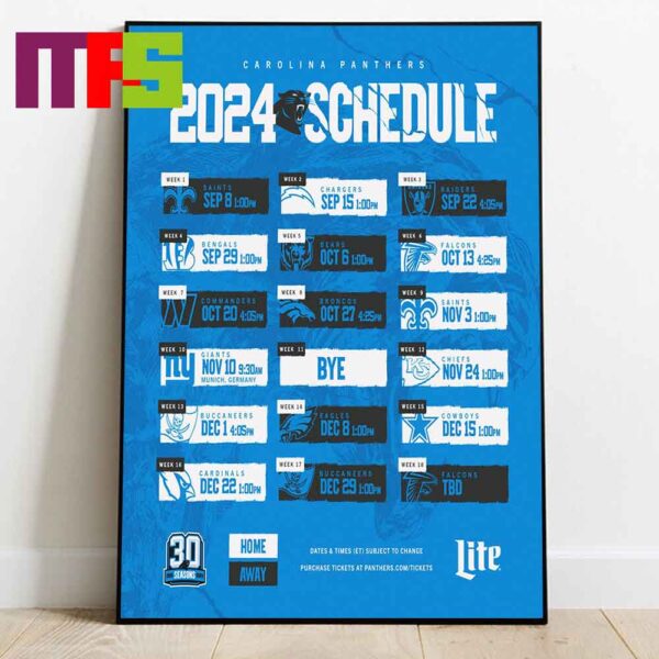 Carolina Panthers 2024 Home Away Schedule Calendar Home Decor Poster Canvas