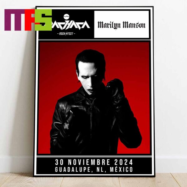 Marilyn Manson At Machaca Festival 2024 On November 30th Guadalupe NL Mexico Home Decor Poster Canvas