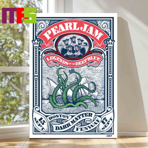 Official Pearl Jam Fenway Park Boston Massachusetts September 15th 17th 2024 Art By Ames Bros Home Decor Poster Canvas