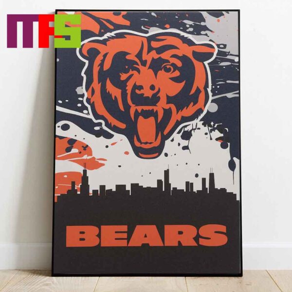 Chicago Bears NFL City Skyline Logo Home Decor Poster Canvas