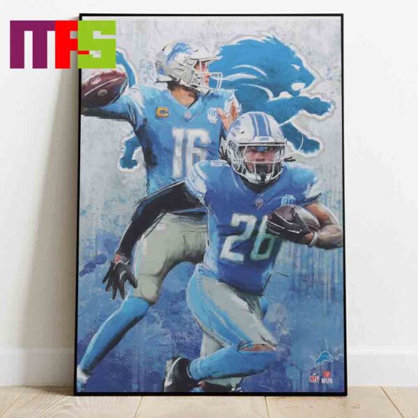 Detroit Lions NFL  Jared Goff And Jahmyr Gibbs Graffiti Home Decor Poster Canvas