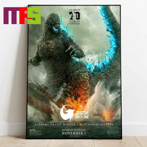 Godzilla Minus One The 70th Anniversary Returning To Theaters On November 1st Home Decor Poster Canvas