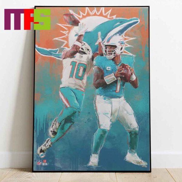Miami Dolphins NFL Tua Tagovailoa And Tyreek Hill Graffiti Home Decor Poster Canvas