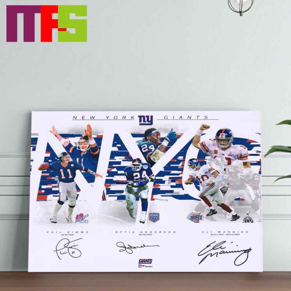 Phil Simms Ottis Anderson And Eli Manning New York Football Giants NFL Super Bowl MVP Collage 100th Season Collection Home Decor Poster Canvas