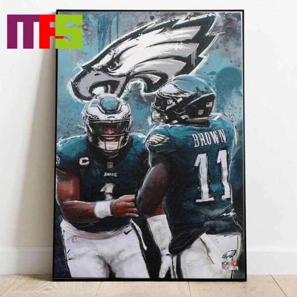 Philadelphia Eagles Jalen Hurts And AJ Brown NFL Graffiti Home Decor Poster Canvas