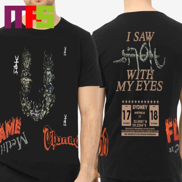 Travis Scott Sydney Australia 2024 I Saw Utopia With My Eyes Utopia Circus Maximus Tour Two Sided T-Shirt